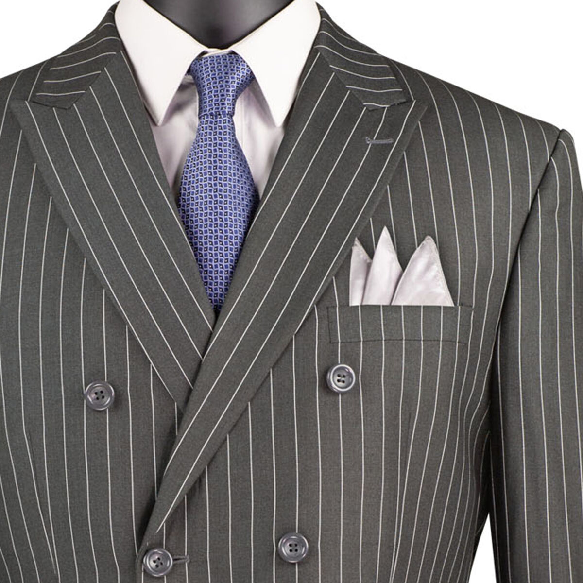VINCI Men's Charcoal Pinstripe Double-Breasted 6-Button VINCI Men's Charcoal Pinstripe Double-Breasted 6-Button