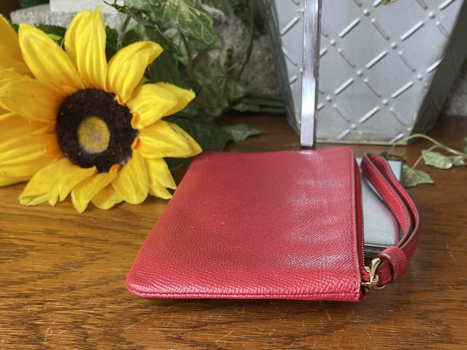 BORSA PORTAFOGLIO COACH 1941 ROSSO CROSSGRAIN ANGOLO ZIP PELLE POLSO 58032