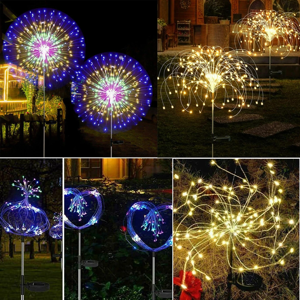 Luces solares de fuegos artificiales para jardín al aire libre patio hadas lámpara LED decoración de Navidad Foto 4 de 4