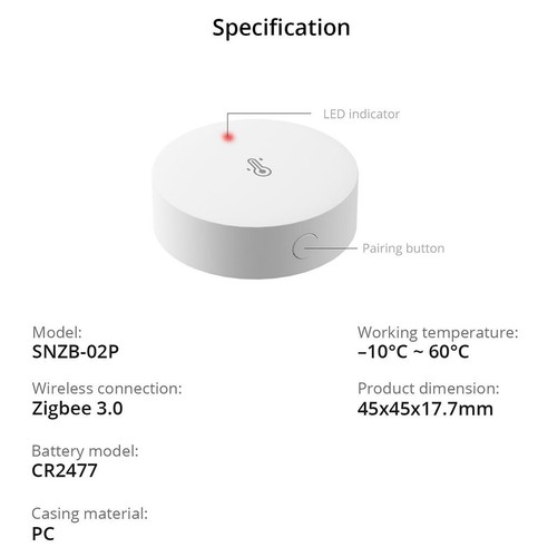SONOFF Zigbee Temperature Humidity Sensor NEW Upgraded Model SNZB-02P - Picture 3 of 3