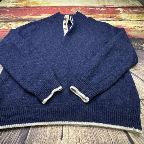 Brooks Brothers maglione uomo grande lana merino Henley finto collo pullover blu - Foto 7 di 15