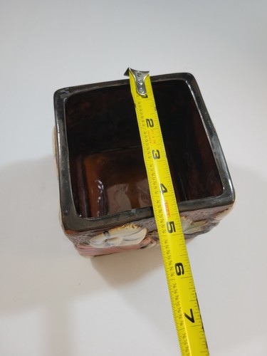 Vintage 5" Square Ceramic Planter Pot Hand Painted Colorful Embossed Seashells - Picture 14 of 14