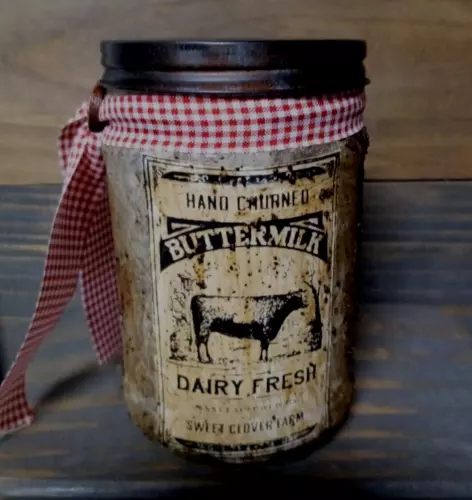 Handmade Grunge Jar Buttermilk Dairy Fresh Primitive Vintage-Style Label