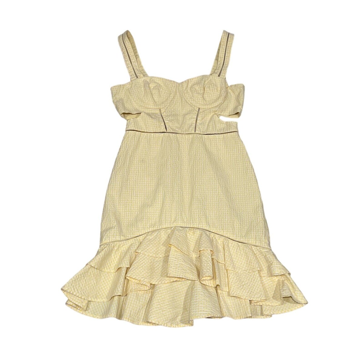 Jonathan Simkhai Yellow Seersucker cut-out Jovie Dress, Size S KB54