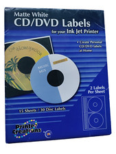Printer Creations Matte White CD/DVD Labels for Inkjet Printer 30 Count NEW