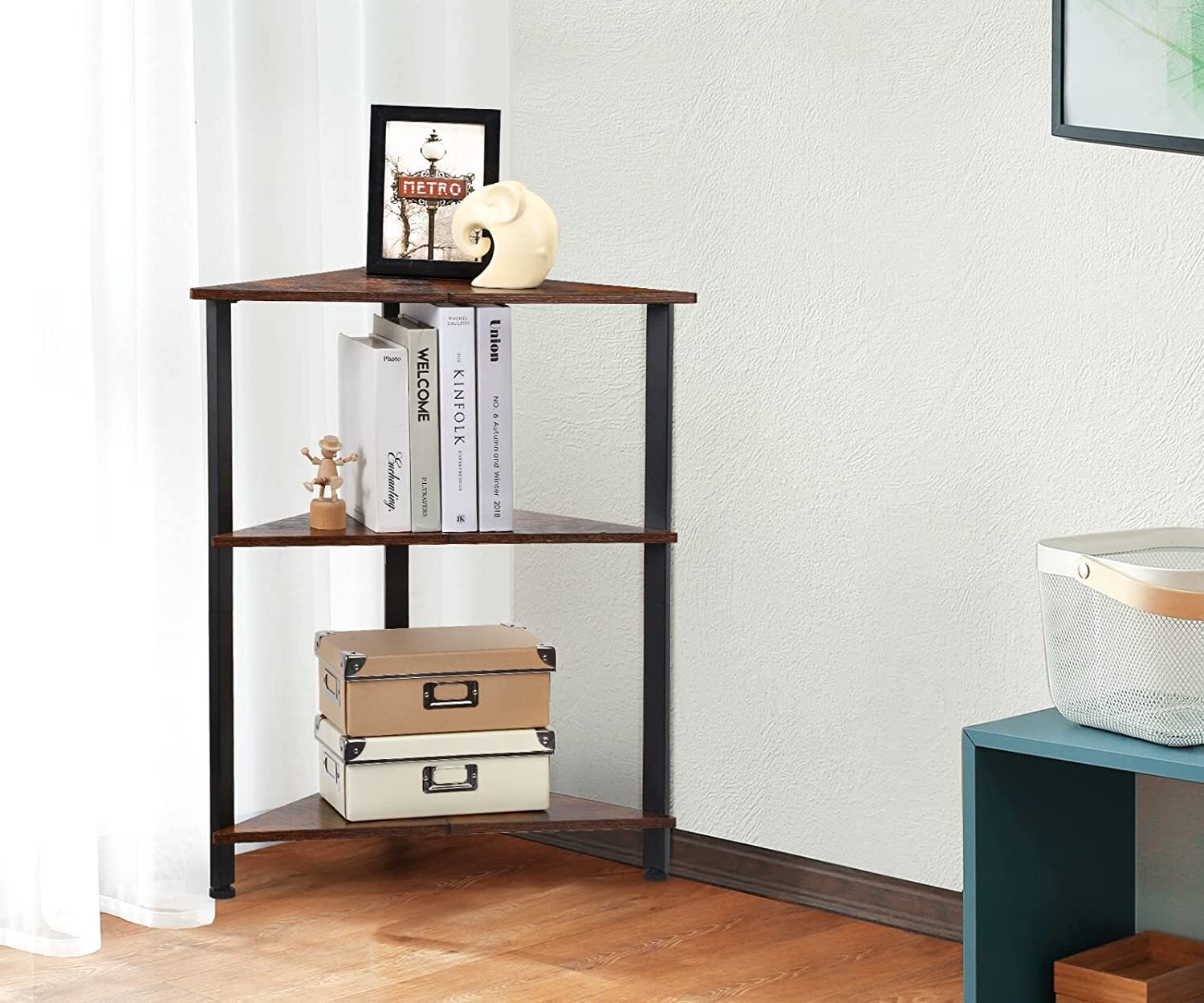 3 Tier Corner Stand Shelf Wooden Shelves Display Storage Rack