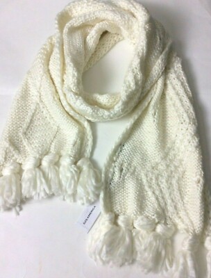NWT 525 America 72 Inch Crocheted Soft IVORY Knit Scarf Neiman Marcus Tag $115