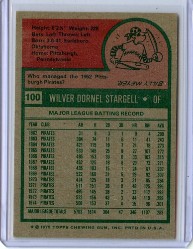 1975 Topps Willie Stargell Pittsburgh Pirates #100 ⭐️💥🎯 En muy buen estado - Imagen 2 de 2