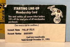 1995 Oakland A's Starting Line-Up Membership Card