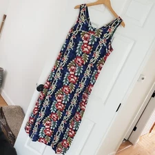 ISLAND ALOHA WEAR Maxi Dress Womens Large Blue Tropical Made in Hawaii USA