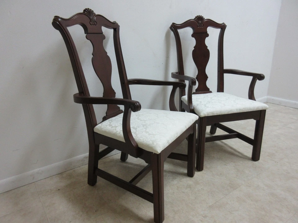 Pair Pennsylvania House Cherry Shell Carved Dining Room Arm Chairs Set A - Image 4 of 4