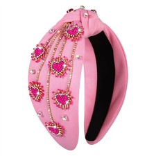Valentine's Day Headband for Women Rhinestone Beaded Heart Headbands Knotted ...