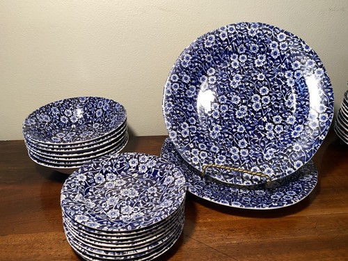 Blue Calico Burleigh Saffordshire England Mix and Match Dishes Plates/ Bowls