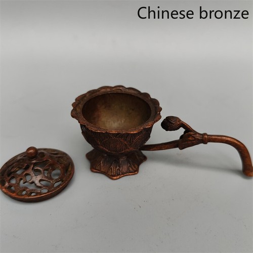 Antique Bronze Lotus Small Incense Burner Actual Creative Handheld Ornament Gift - Picture 4 of 8
