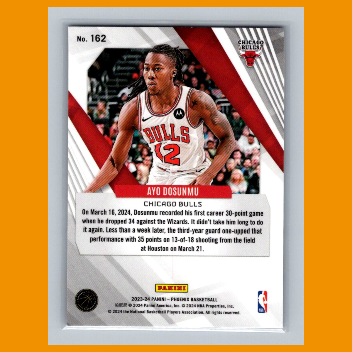 Ayo Dosunmu #162 2023 Panini Phoenix Chicago Bulls Basketball Card