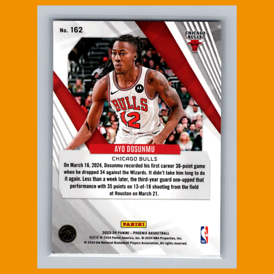 Ayo Dosunmu #162 2023 Panini Phoenix Chicago Bulls Basketball Card