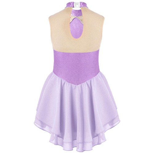 Kids Girls Figure Ice Skating Dress High Neck Gymnastics Ballet Dance Dress - Picture 53 of 157
