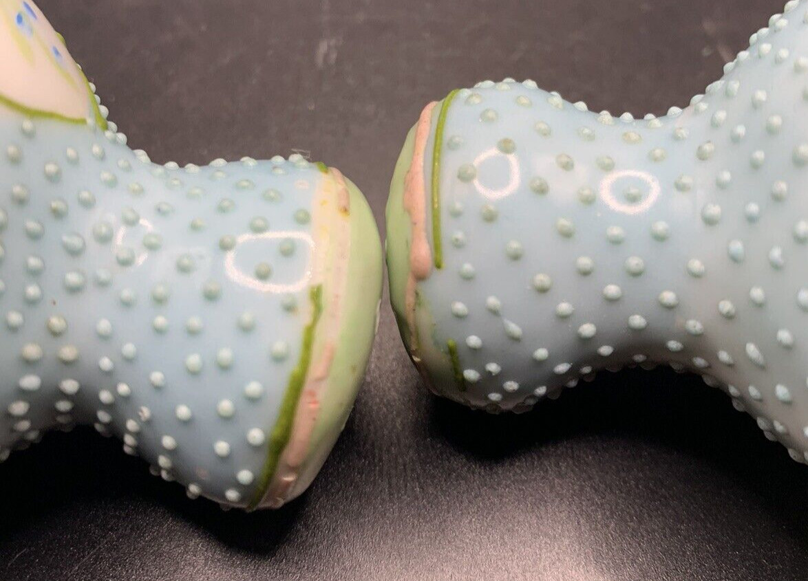 Nippon Hand Painted BLUE Nubbed Moriage Salt & Pepper Shakers Floral Decoration