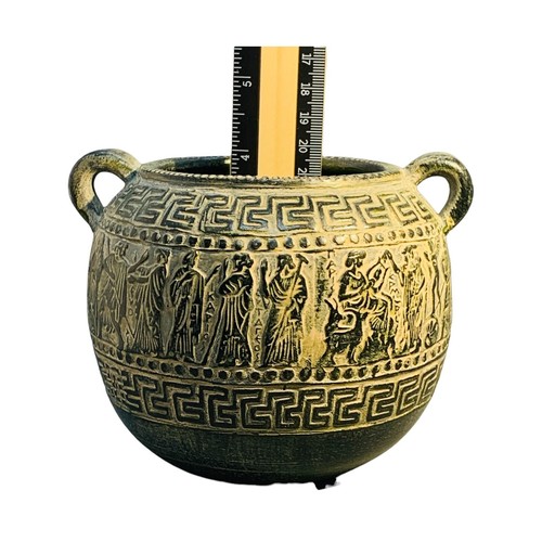 Greek Terracotta Pithari Pottery Jar w/ Handles Green Greek Key & Gods Relief - Picture 11 of 15