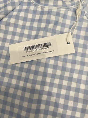 MINNOW Unisex Oasis Blue Gingham Long Sleeve Rash Guard NEW Sz 7/8 - Picture 3 of 7