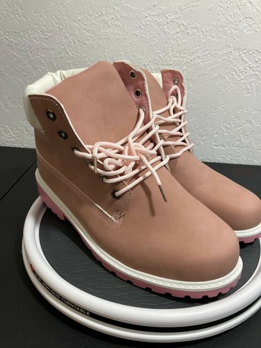 Women Sz 10 Combat Boots Pink Gum NWOT Lace Up Round Toe High Top White Trim - Picture 3 of 7