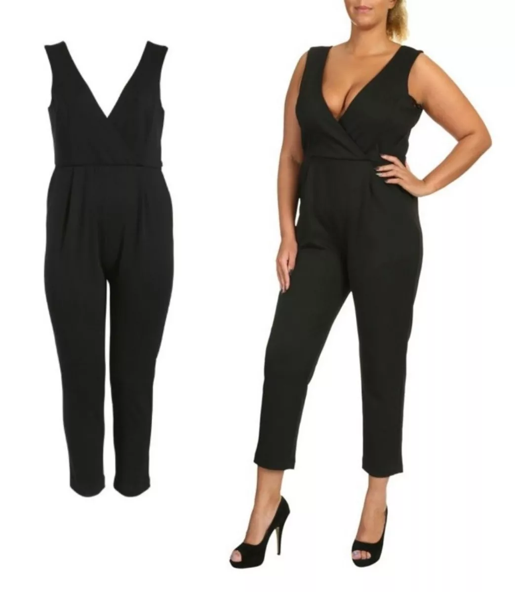 Ladies Sexy Cute Black V Neck Playsuit Jumpsuit Trouser Dress Plus Size LICK