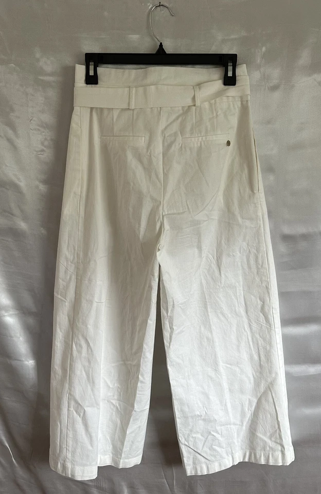 Pantalones ROBERTA BIAGI Recortados Pierna Ancha Blanco Corbata Frontal Mujer TG 44 Foto 2 de 4