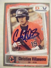 CHRISTIAN VILLANUEVA signed RARE RC 2011 HICKORY DAV baseball card AUTO PADRES