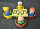 Vintage Fisher Price Little People Table With 4 Chairs & 4 Figures