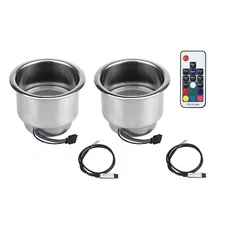 2Pieces Cup Holder Stainless Steel 14LED RGB Drink Remote Control Marine Boat