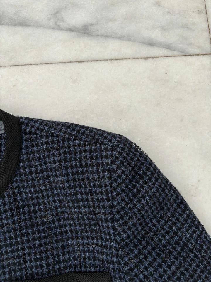 Blazer vintage LizWear pata de gallo azul metálico sin cuello mezcla de lana bolsillos 6 Foto 4 de 4