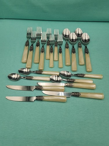 Gibson Stainless Steel Flatware Faux Ivory Handles Set Of 20. - Picture 7 of 12