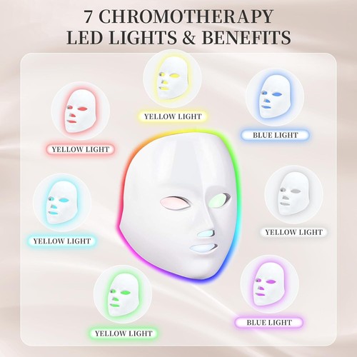 LED Gesichtsmaske Lichttherapie, Rotlichttherapie für Gesicht, 7-1 Farben LED Gesichtsbehandlung - Bild 7 von 7