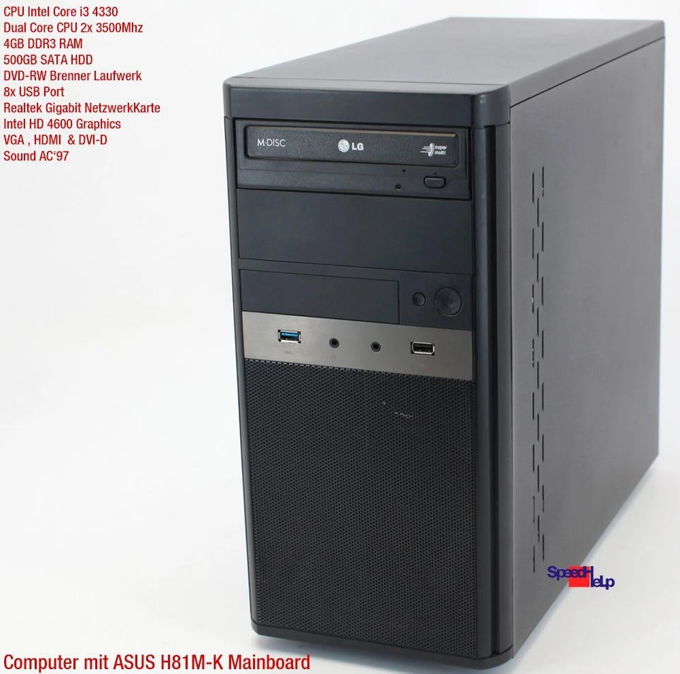 Asus H81M-K Intel Core i3 4330 3500MHz Computer PC Windows 7 10 500GB 4GB - Image 2 of 4