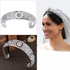 Clear Crystal Meghan Wedding Crown Queen Mary Bandeau Tiara Crown For Women