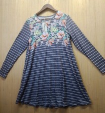 Southern Stitch Women's Dress Striped Floral Gray Pockets Long Sleeve