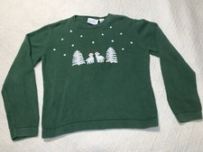 Vtg Liz Claiborne Lizsport Christmas Tree W/ Reindeer  Snow Embroidery Sweater