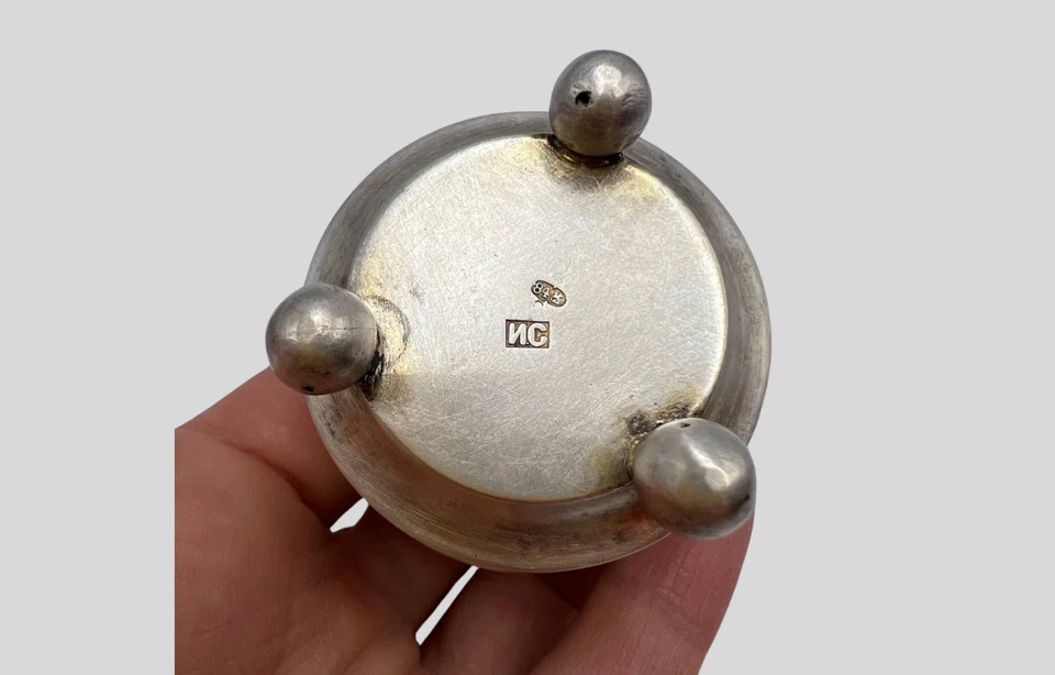 古董盐窖碗银色 84 原装罕见帝国俄罗斯 19 号雕刻 — 第 4/4 张图片