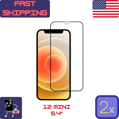 Full Coverage Tempered Glass Screen Protector for iPhone 12 Mini 5.4'' (2x)