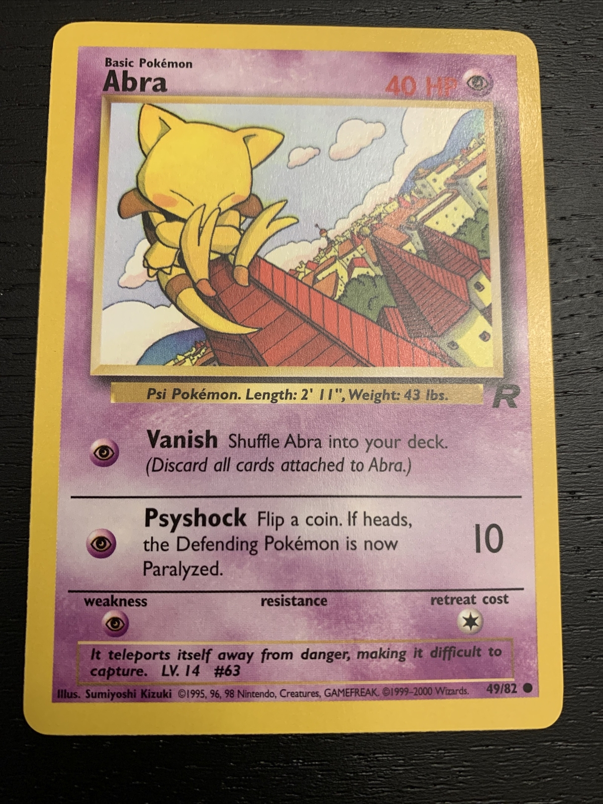 Abra Near Mint Non Holo Vintage Pokémon Card 49/82 Team Rocket WOTC - NM