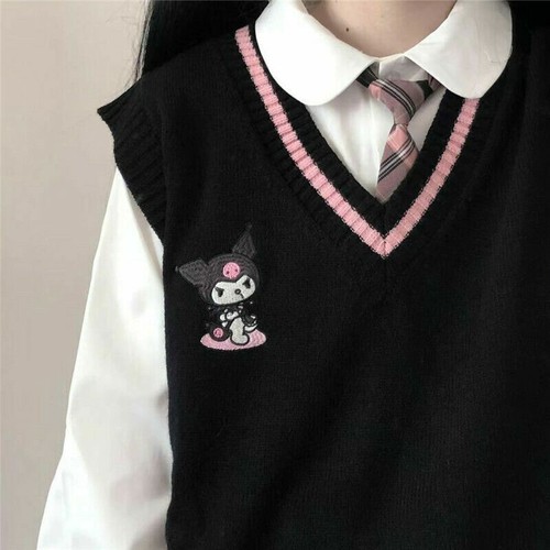 My Melody Cinnamoroll Kuromi Kawaii Cotton Sweater Knit Vest Girl's Uniform Tops - Picture 14 of 14