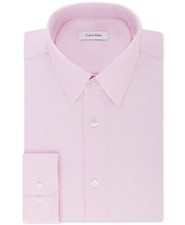 80 Calvin Klein Men's Regular-Fit Pink Stretch Non-Iron Dress Shirt Sz 16 32/33