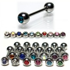12er Set  Zungenpiercing Barbell Piercing Hantel  6 mm KRISTALL Brust Intim Ohr