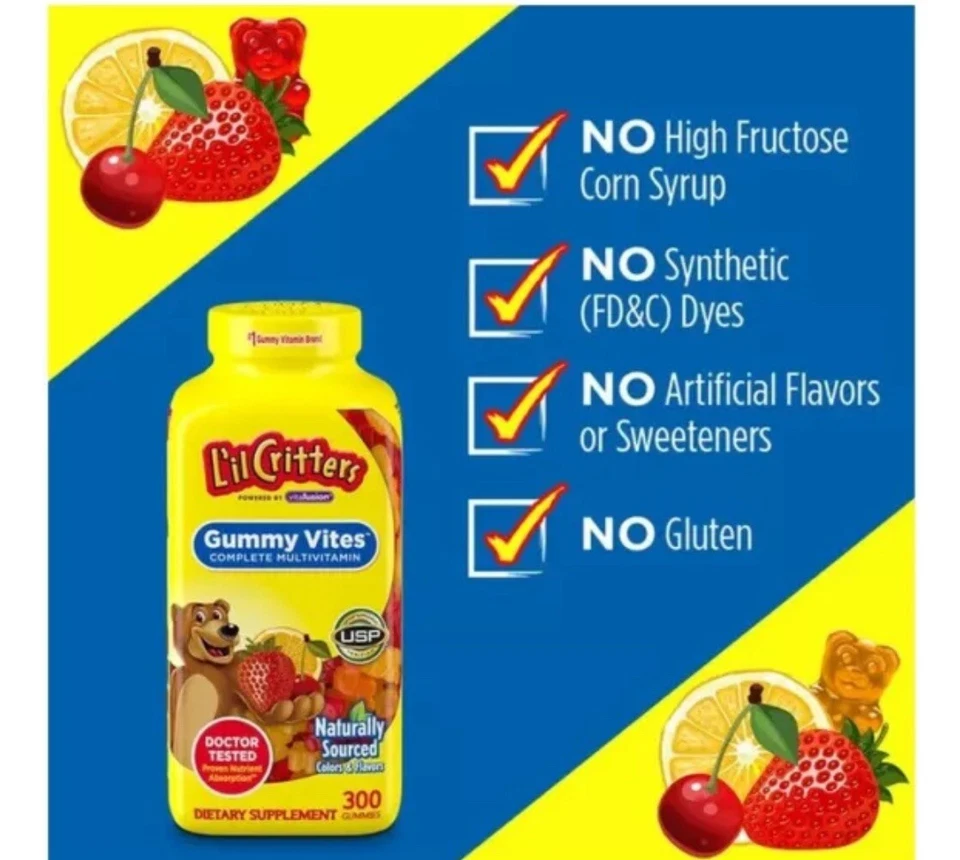 300 Lil Critters IMMUNE GUMMY VITES Diario Multi Vitaminas A B C D E Gomitas de Zinc Foto 2 de 4