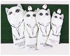 Golf Club Driver Fairway Wood Hybrid Head Cover Hello Cat Cartoon 4pcs Set