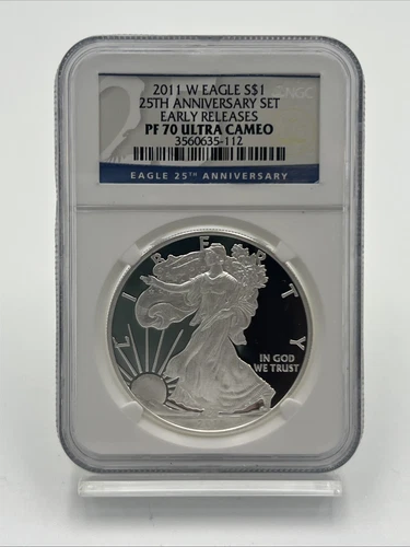 2011 W PROOF SILVER EAGLE FROM 25TH ANNIVERSARY SET EARLY RELEASES NGC PF70