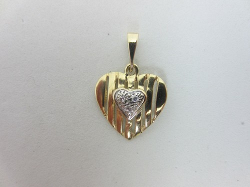 14K Yellow Gold and 0.05 Carat Diamond Heart Pendant Charm Small - Picture 2 of 7