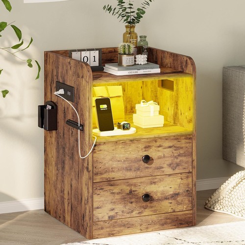 Nightstand with LED Charging Station & USB Ports Night Table with 2 Drawers - Picture 9 of 9