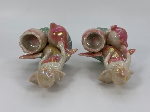 VTG Pair of Mermaid Anthropomorphic Dolphin Candle Holders Lusterware Kitsch MCM - Picture 6 of 12