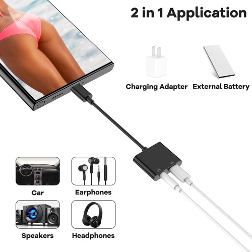 2in1 USB Type C Adapter Port to 3.5MM Aux Audio Jack Earphone Headphone Cable US - Photo 11 sur 13